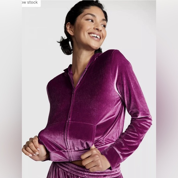 Victoria Secret Pink Bling Velour Shine Full-zip Crop Hoodie & Wide-leg Pants M - Picture 2 of 10